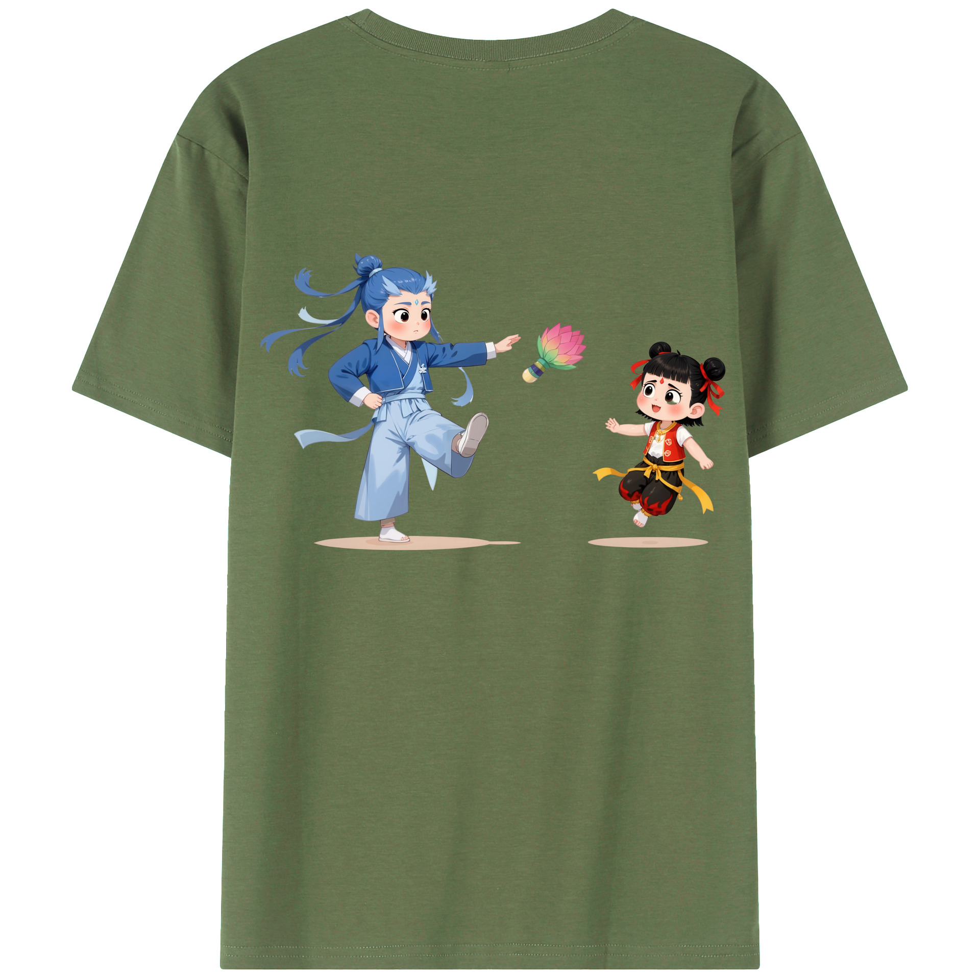 （画像用） Ne Zha 2 ナタ 魔童の大暴れ 綿100％ メンズ半袖Tシャツ（バックプリント） 通気性